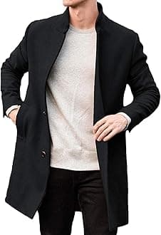 Men's Winter Jackets Wool Coat UK Sale Long Trench Coats Wool & Cashmere Warm Winter Mod Buttons Coat Mid Length Overcoats Jacket Slim Fit Casual Stand Collar Coat Outdoor Business Duffle Coat
