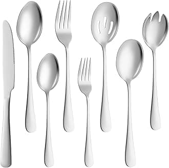 33 Pcs Silver Silverware Set with Serving Set Service for 6,Stainless Steel Cutlery Set,Home Kitchen Eating Tableware Set,Include Fork Knife Spoon Set