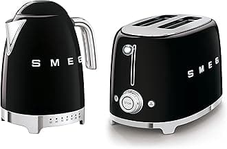Smeg 50’s Style Retro Range Breakfast Set, 1.7L 3000W Variable Temperature Kettle and Multi-Functional Control 2-Slice 950W Toaster, Black, KLF04BLUK/ TSF01BLUK