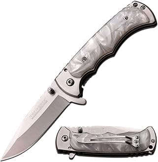 Tac-Force- Folding Pocket Knife – Satin Finish Stainless Steel Drop Point Blade and Handle with White Pearl Acrylic Overlay, Pocket Clip, Tactical, EDC, Rescue - TF-934WP