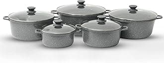 5Pcs Die-Cast Aluminium Stockpot Set with Glass Lids - Induction Safe Non-Stick Casserole Set - Granite Coating Cookware Pots - Large Cooking Stockpot - Suitable for Most Types of Hobs