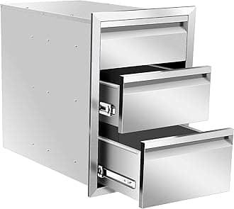 Outdoor Kitchen Drawers 18" W x 24" H x 23" D Inch Stainless Steel Flush Mount BBQ Triple Drawers for Outdoor Kitchen Island, or Patio Grill Station