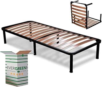EVERGREENWEB – Folding Bed Frame with strong Iron Frame and Beech Wood Slats Orthopedic Bed Base FULLY ASSEMBLED + 6 Legs for all Mattresses & Pillows, 100% ITALIAN (120 x 190 cm, Bed base)
