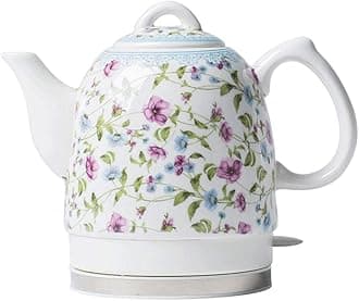 Electric Ceramic Cordless Kettle Teapot-Retro 1.5L Jug, 1350W Water Fast for Tea, Coffee, Soup, Oatmeal-Removable Base, Boil Dry Protection