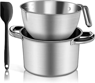 Double Boiler Pot Set,2000ML/1.8QT Mixing Bowl for Chocolate Melting, 2800ML/ 2.54QT 304 Stainless Steel Pot With Silicone Spatula for Melting Chocolate, Candy, Candle, Soap, Wax