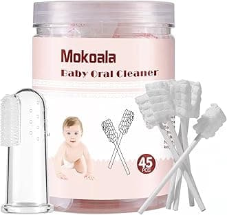45 Pack Baby Tongue Cleaner, Baby Toothbrush, Disposable Infant Gums Cleaner, Soft Gauze Toohthbrush Newborn Oral Cleaning Stick Dental Care for 0-36 Month Baby+ 1Pcs Finger Toothbrush