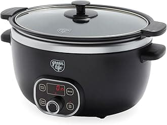 GreenLife Cook Duo Healthy Ceramic Nonstick 6QT Slow Cooker, PFAS-Free, Digital Timer, Dishwasher Safe Parts, Black