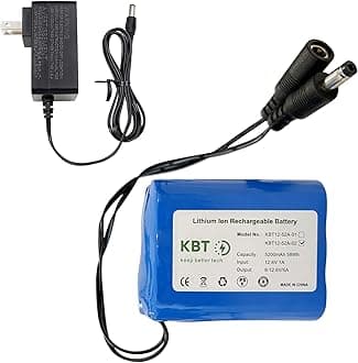 - KBT 12V 5200mAh Rechargeable Li-ion Battery, DC5521 Male Connector, Replacement Battery Pack with Charger Compatible for 12V Device RC Car, Boat, Robot, DIY, LED Light Strip, CCTV Camera