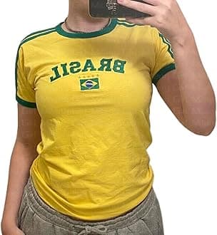 Y2k Tops for Women Brazil Crop Top Y2k T Shirts Y2k Shirt Graphic Tees for Women Vintage 90s Streetwear Shirts