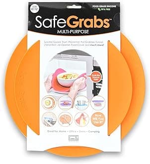 Safe Grabs Multi-Purpose Silicone - Original Microwave Mat from Shark Tank | Splatter Guard, Trivet, Hot Pad, Pot Holder, Minimize Mess (BPA-Free, Heat Resistant, Dishwasher Safe), Set of 2, Orange