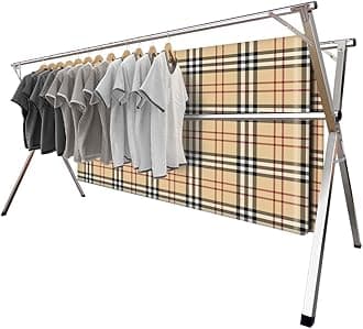 2025 Premium Stainless Steel 94.5in Clothes Drying Racks, Foldable and Adjustable Laundry Drying Rack Clothing for Indoor Outdoor, with 20 Windproof Hooks