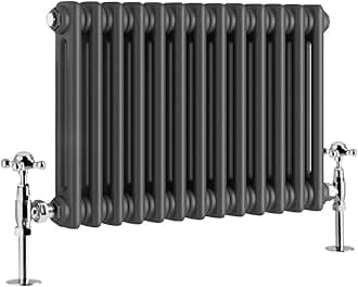 Warmehaus - Traditional Cast Iron Style Anthracite Double Column Horizontal Radiator 300 x 605mm - Perfect for Bathrooms, Kitchen, Living Room