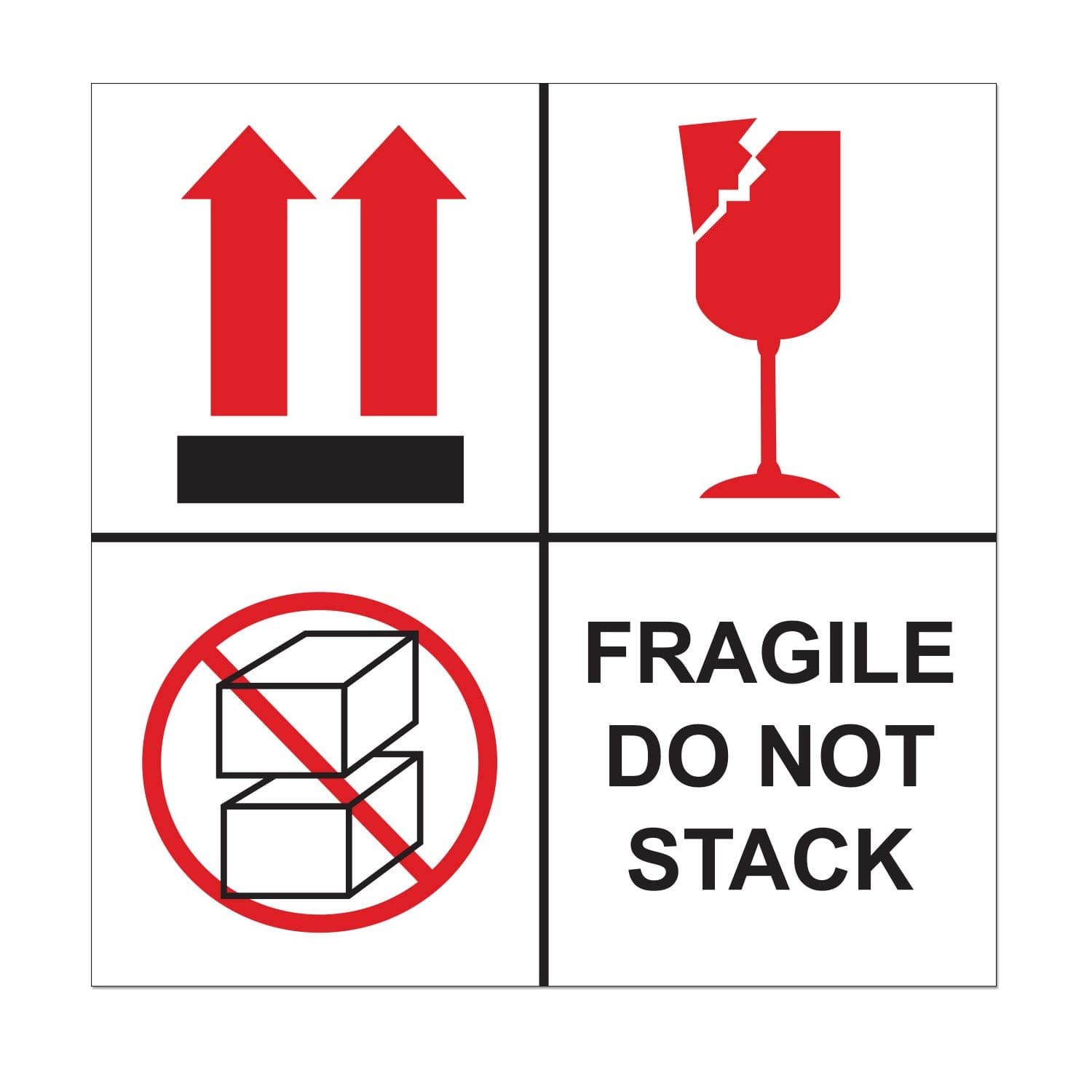 300 Fragile, Do Not Stack Labels - 4 x 4 inch, Fragile - Do Not Stack, This Side Up - Handling Instruction Labels for Warehousing, Shipping, Handling OR Moving
