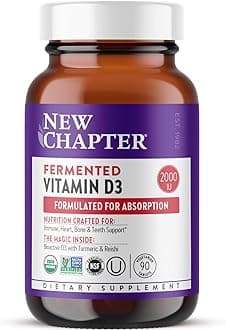 New Chapter Vitamin D3, Fermented Vitamin D3 2,000 IU, Organic, ONE Daily + Whole-Food Herbs, Adaptogenic Reishi Mushroom for Immune Support, Bone & Heart Health, 100% Vegetarian, Gluten-Free-90 count