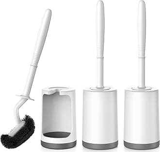 Toilet Bowl Brush Holder Set: Curved Design with Holder for Deep Cleaning Under Rim - Compact Hidden Scrubber for Small Space - Modern RV Bathroom Accessories - 3 Pack