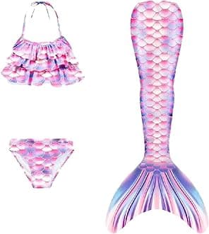 3Pcs 𝙂‭i‭r‭l‭s Sw‭imsuit 𝙈‭e‭r‭m‭a‭i‭d 𝙏‭a‭i‭l for Swimming Gradient Bikini Bathing Suit Set Cosplay Clothing Set
