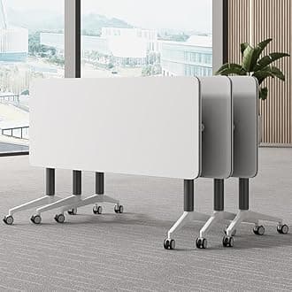 Conference Table, Folding Conference Room Tables with Flip-Top Design, Mobile Rectangular Modular Tables for Office Meetings and Training Sessions (White, 55.1×21.6×29.5in)