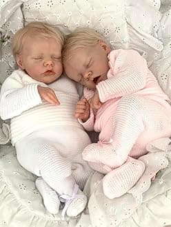 RXDOLL Realistic Reborn Twins Boy and Girl Full Silicone Vinyl Body 18 Inch Lifelike Twins Sleeping Newborn Baby Dolls That Look Real Reborn Waterproof Double Baby Doll