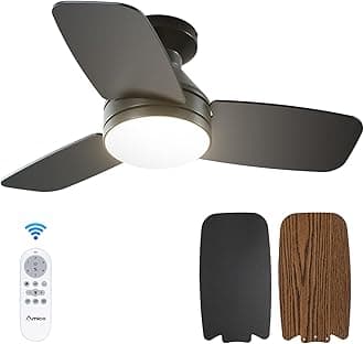 Amico Ceiling Fans with Lights, 30 inch Low Profile Ceiling Fan with Light and Remote Control, Flush Mount, Reversible, 3CCT, Dimmable, Noiseless, Black Ceiling Fan for Bedroom, Indoor/Outdoor Use