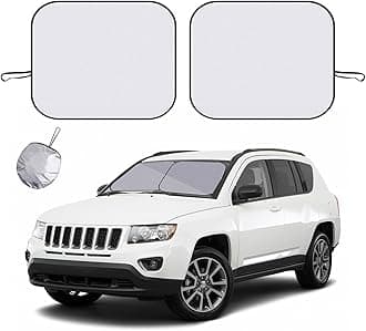 2 PCS Car Windshield Sun Shade, Auto Sun Heat and UV Rays Blocker, 33"×36" Foldable Automotive Front Window Sunshade Protector, Universal Vehicle Interior Accessories (Silver-L)