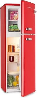 KLARSTEIN Audrey Retro - Retro Fridge-Freezer Combination, Fridge and Freezer, Refrigerator, Infinitely Variable Cooling Capacity, Interior Lighting, 41 dB Operating Noise, Red