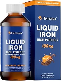 HematexIron Supplements for Men High Potency Liquid Iron for Adults - 100mg Polysaccharide Iron Complex Iron Supplements for Anemia and Iron Deficiency