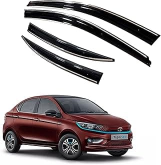 ROYALTECH Premium Chromeline & Silverline Unbreakable Car Rear Window Wind Deflectors & Side Door Visor Rain Guard Compatible with (Tata Tigor EV (2019 Onwards))