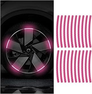 Zipelo 20PCS Reflective Car Wheel Decorative Stripe Stickers, Anti Scratch Vehicle Night Safety Warning Tape Decal, Automotive Exterior Tire Rims Sticker Accessories, Universal Fit (Pink)