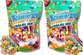Freezy Freeze Dried Sweets Bundle, Halal Mix (Pack of 2) Sour American Sweet, Freezed Dried, Refresher Sweets, Fruit Salad and Vimto Bar,120 gms each