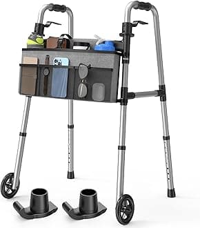 Folding Walker with Basket and Glide Skis, 5" Wheels Lightweight Walkers for Seniors and Adults, Supports Up to 350 Pounds, Adjustable Height, Compact Standard Walker, Black