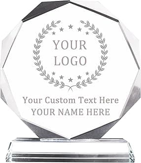 Personalized Crystal Trophy Award, Custom Engraved Crystal Award for Employees, Personalized Logo Text Trophy Award Coworker Gift, Employee Appreciation Gift, Table Desktop Decor