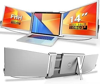 FHH Laptop Screen Extender, 14" 1080P FHD Triple Monitor for Laptop Extension- 315°Rotate Portable Dual Monitor Screen for 13.3-16.5" Laptops Type-C/HDMI/USB-A Plug & Play for Wins/Mac/Chro