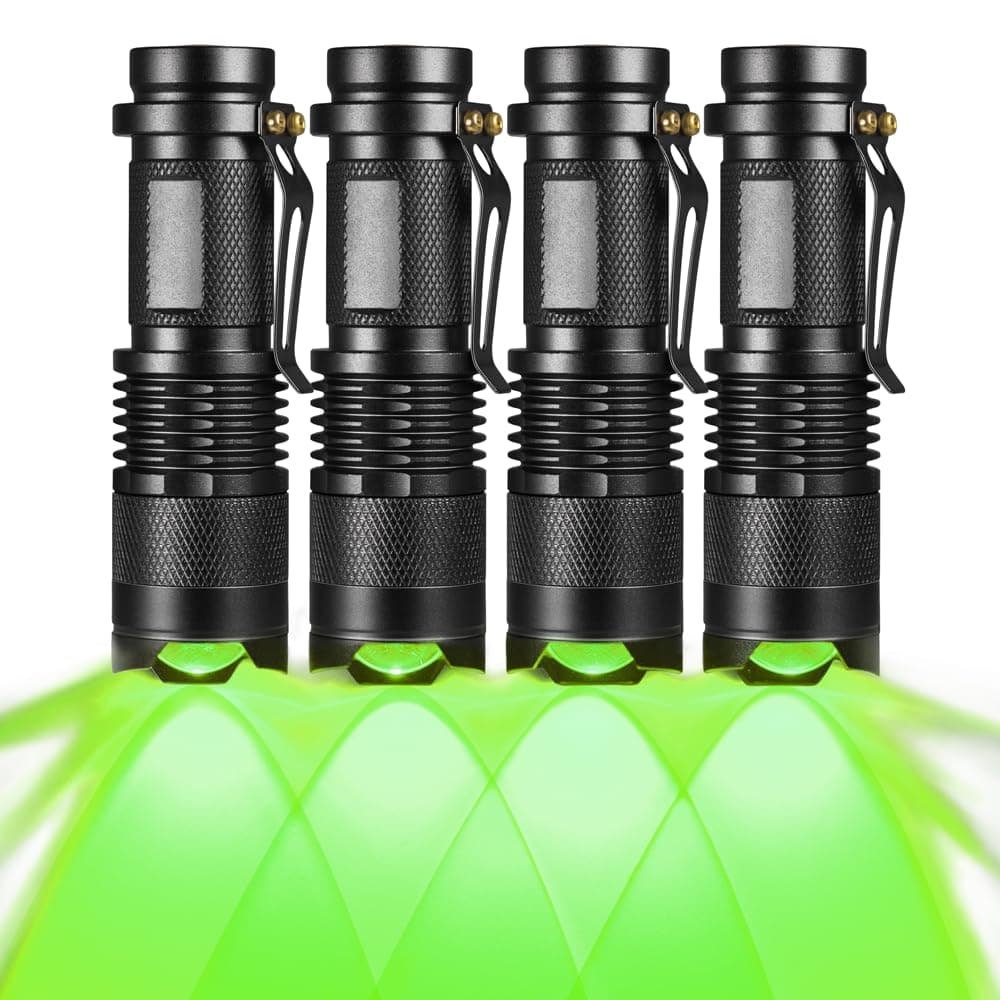 4 Pack Single Mode 150 Yard Green Light Flashlight, LED Flashlight with Green Light for Night Observation
