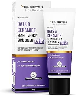 Oats & Ceramide Sunscreen SPF 50+ PA++++ | Clinically tested In-Vivo, Non-Comedogenic & Patch Test | Oil-Free Sunscreen For Sensitive, Dry & Acne Prone Skin | Lightweight & No White Cast | Calming, Soothing & Non-Irritating | Strengthens Skin Barrier | Mineral Filters, Sun Protection From UVA/B/IR Rays | Men & Women | 50 g
