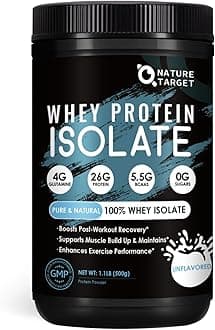 NATURE TARGET Unflavored Whey Protein Isolate - 26g Protein, 0g Sugar, Keto Friendly - No rBGH, Grass Fed - Perfect for Coffee, Baking & Smoothies - 1.10 LB (16 Servings)