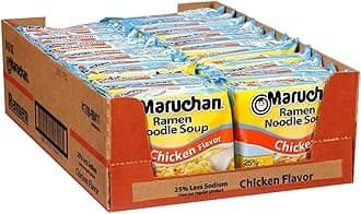 Maruchan Ramen Less Sodium Chicken, Instant Ramen Noodles, Ready to Eat Meals, 3 Oz, 24 Count