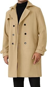Lars Amadeus Winter Khaki Overcoat for Men's Double Breasted Long Coat Formal Notched Lapel Trench Coat X-Large
