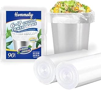 Hommaly 6-7 Gallon 90 pcs Small Clear Trash Bags Strong Clear Garbage Bags, Bathroom Trash Can Bin Liners, Plastic Bags for Office, Fit 6 gallon,7 gallon Waste Basket Liner 5,6,7 Gal(6-7G90-Clear)