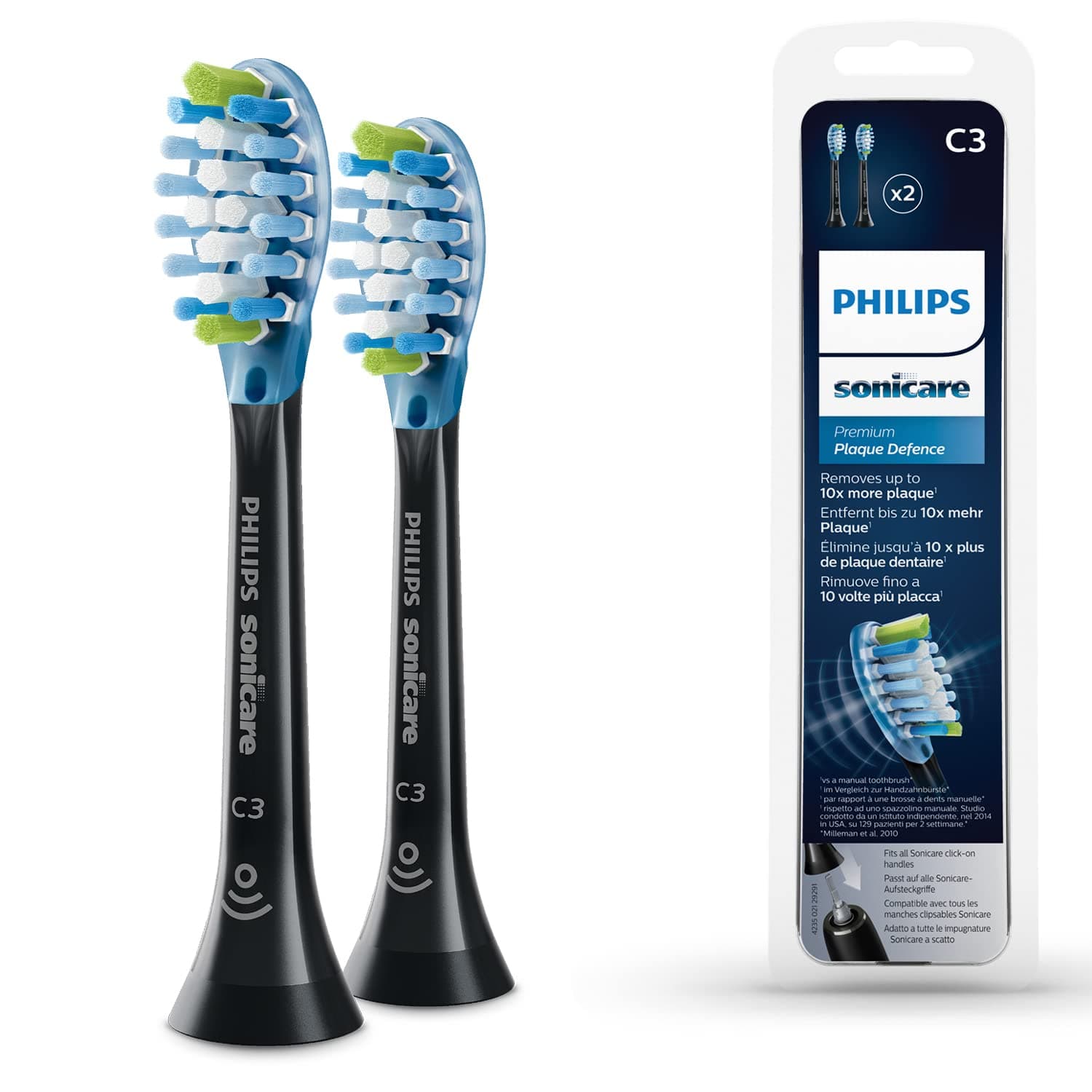Philips Sonicare C3 Premium Plaque Defense Sonic Electric Toothbrush Heads Black (Model HX9042/33)