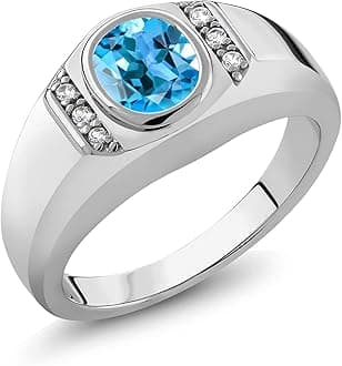 Oval Ring For Men | Gemstone Birthstone and White Created Sapphire | 925 Sterling Silver | Oval 8X6MM and Round 1.25MM Accents | Sizes 7-13