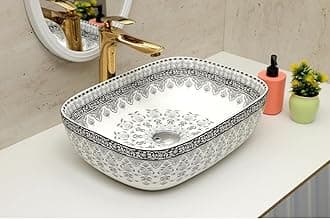 CLUSTER Designer Table Top Wash Basin For Bathroom | Ceramic Bathroom Sink | Over Counter Moroccan Design Wash Basin for Hotel, Resturent (18 x 13 x 5.5 Inch) (Moroccan Design 3)