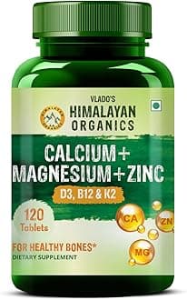Vlado's Himalayan Organics Calcium Magnesium Zinc Vitamin D3, B12 & K- 120 Vegetarian Tablets I Supplement For Women And Men, For Bone Health & Joint Support