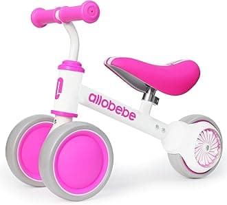 allobebe Baby Balance Bike, Cute Toddler Bikes 12-36 Months Gifts for 1 Year Old Girl Bike to Train Baby from Standing to Running with Adjustable Seat Silent & Soft 3 Wheels