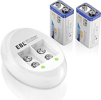 EBL 9V Li-ion Rechargeable Batteries (2PC) and Smart 9V Battery Charger