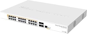CRS328-24P-4S+RM 24 Port Gigabit Ethernet Router/Switch with Four 10Gbps SFP+ Ports in 1U rackmount case, Dual Boot and PoE Output, 500W
