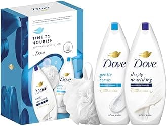 Dove Time to Nourish Body Wash Collection Gift Set with a luxury shower puff perfect gifts for her 2 piece