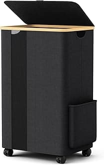 BlissTotes Collapsible Laundry Hamper with Lid, Wheeled, Ventilated, Gray, 100L