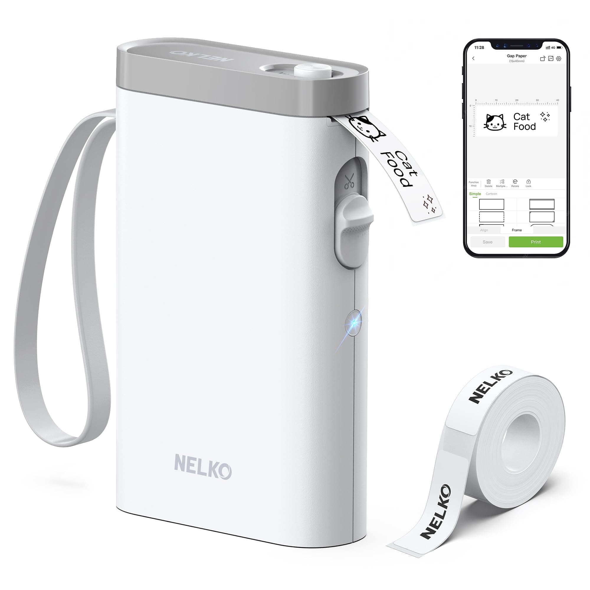 Nelko Label Maker P21 Portable Bluetooth Sticker Printer with Tape, Wireless Mini Label Makers for Organizing Storage Barcode Office Home, White