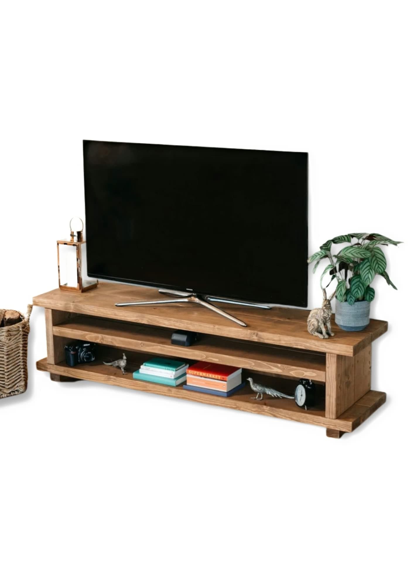 Solid Rustic Handmade Pine TV Unit, finished in a Chunky Country Oak (MK2) (Dark Oak, 120cm Long)