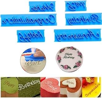 Skytail 6pcs/Set Blessing Plastic Alphabet Letters Mold Handwriting Biscuit Stamp Cookie Cutter Handmade Happy Birthday Cake Fondant Chocolate Embosser DIY Baking Pastry Cupcakes Decorating Tool.